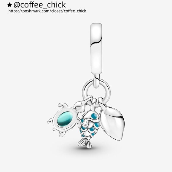 Pandora Fish, Sea Turtle & Conch Triple Dangle Charm - Picture 2 of 6